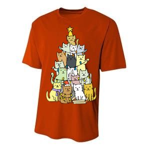 Funny Cat Christmas Tree Performance Sprint T-Shirt