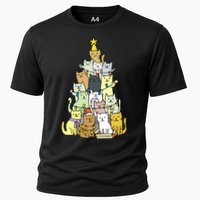 Funny Cat Christmas Tree Cooling Performance Crew T-Shirt
