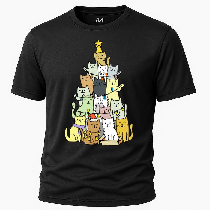 Funny Cat Christmas Tree Cooling Performance Crew T-Shirt