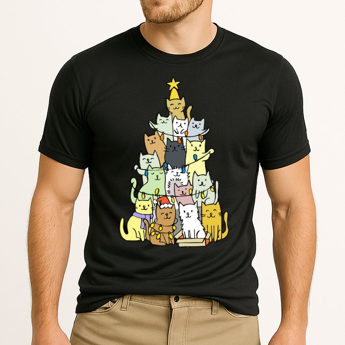 Funny Cat Christmas Tree Cooling Performance Crew T-Shirt