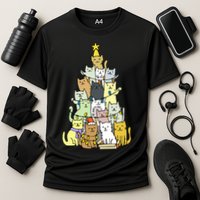 Funny Cat Christmas Tree Cooling Performance Crew T-Shirt