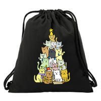 Funny Cat Christmas Tree Drawstring Bag