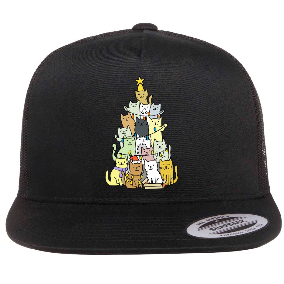 Funny Cat Christmas Tree Flat Bill Trucker Hat
