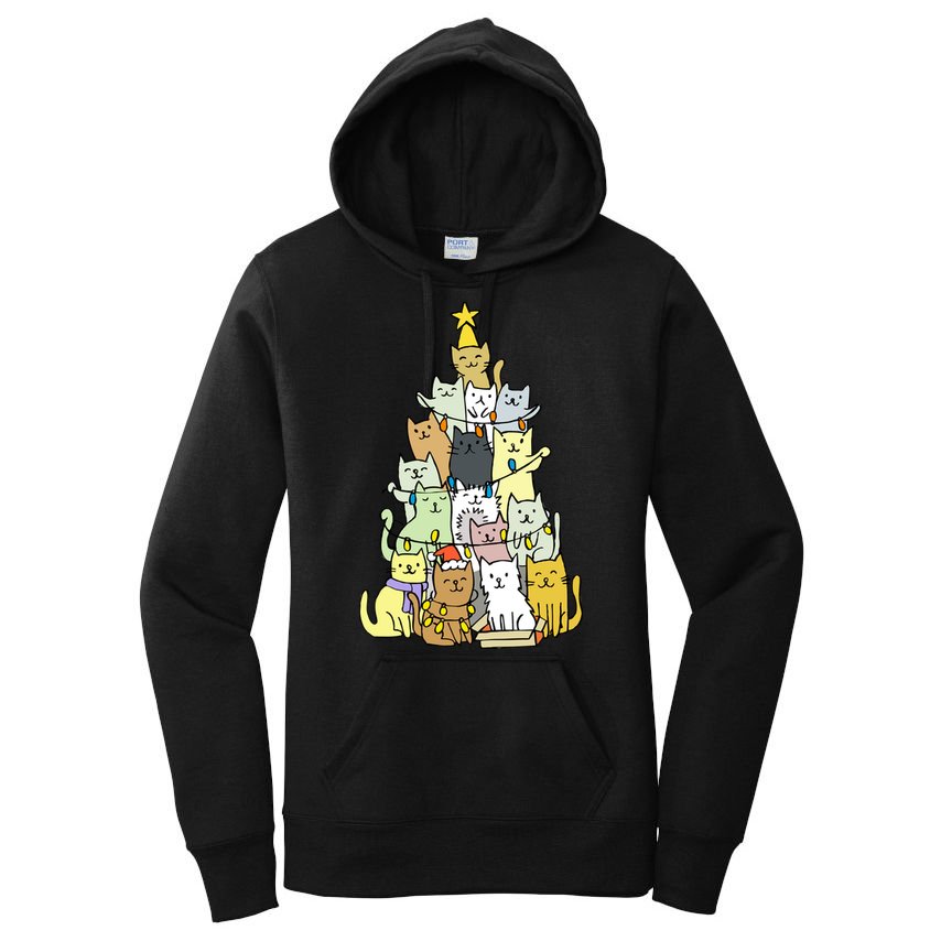 Funny Cat Christmas Tree Women's Pullover Hoodie