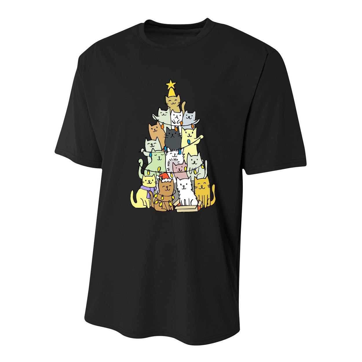 Funny Cat Christmas Tree Youth Performance Sprint T-Shirt