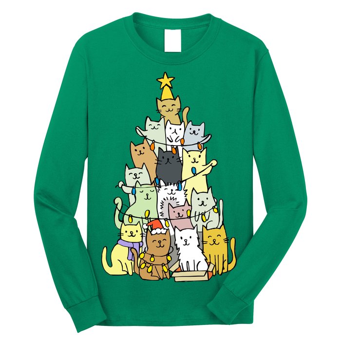 Funny Cat Christmas Tree Long Sleeve Shirt