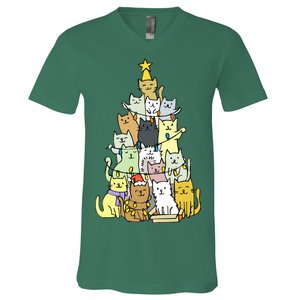 Funny Cat Christmas Tree V-Neck T-Shirt