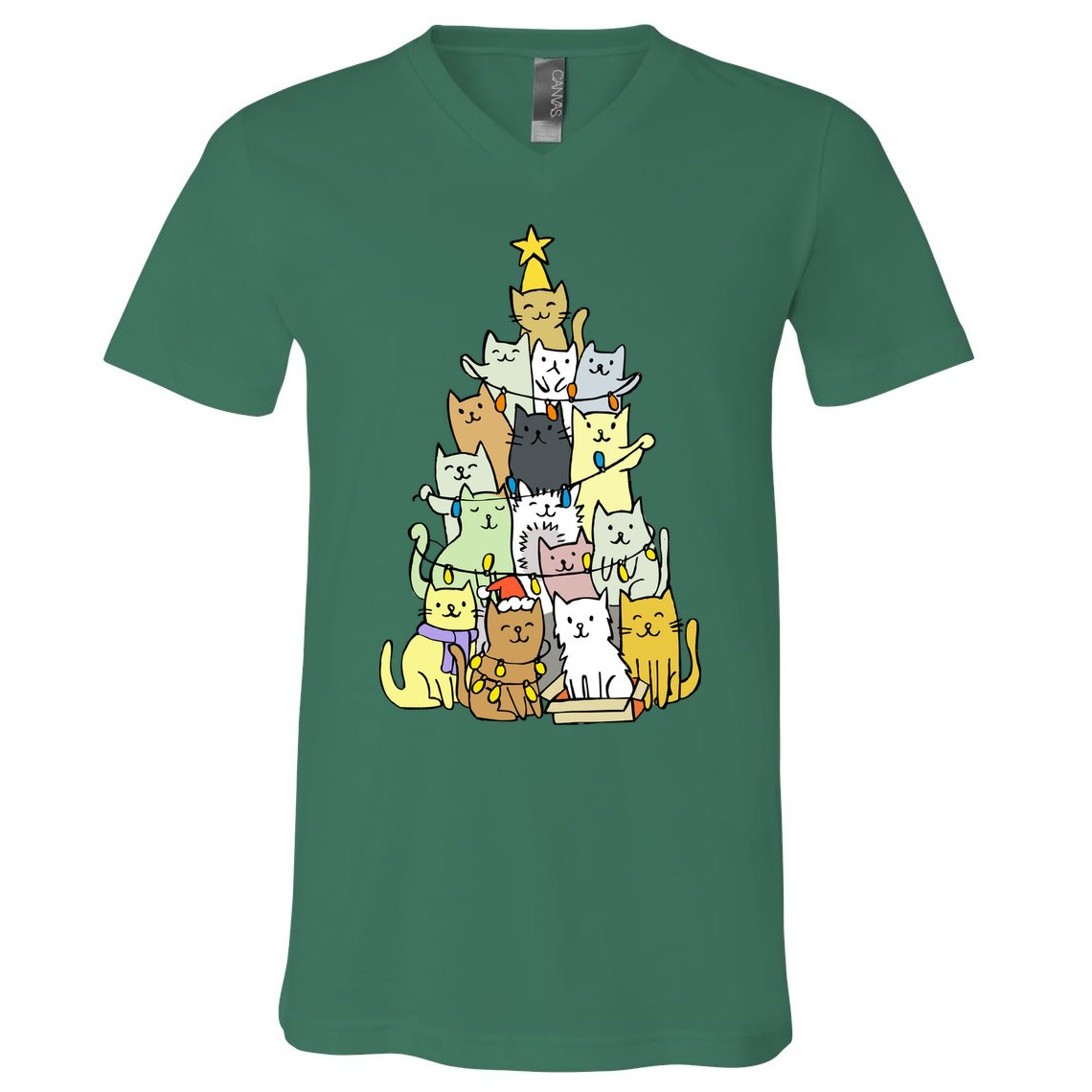 Funny Cat Christmas Tree V-Neck T-Shirt