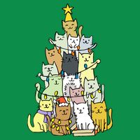 Funny Cat Christmas Tree Button