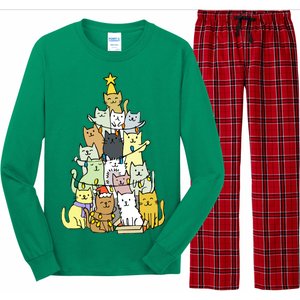 Funny Cat Christmas Tree Long Sleeve Pajama Set