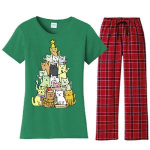 Funny Cat Christmas Tree Women's Flannel Pajama Set