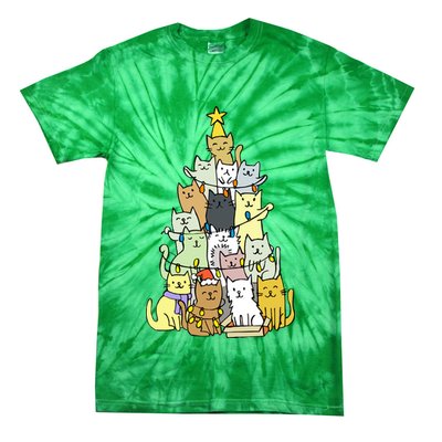 Funny Cat Christmas Tree Tie-Dye T-Shirt