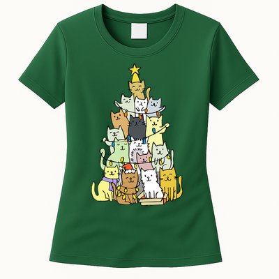Funny Cat Christmas Tree Womens T-Shirt