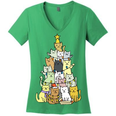 Funny Cat Christmas Tree Women's V-Neck T-Shirt