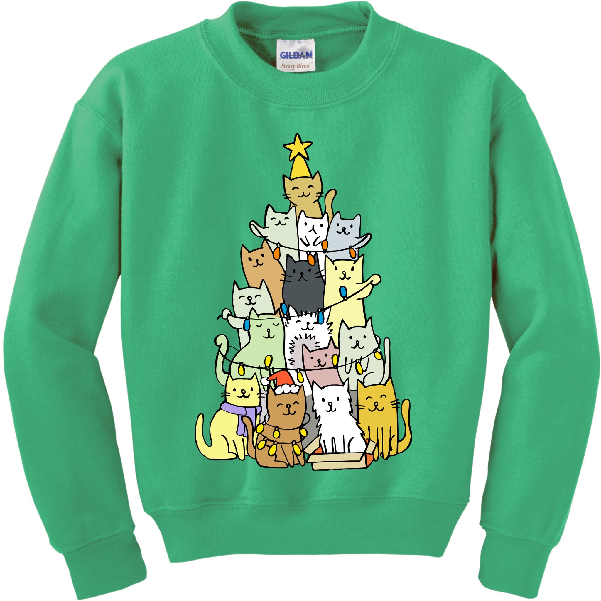 Funny Cat Christmas Tree Kids Sweatshirt