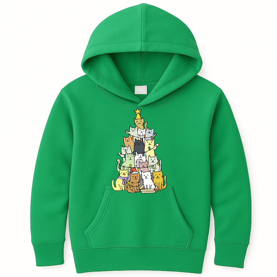 Funny Cat Christmas Tree Kids Hoodie
