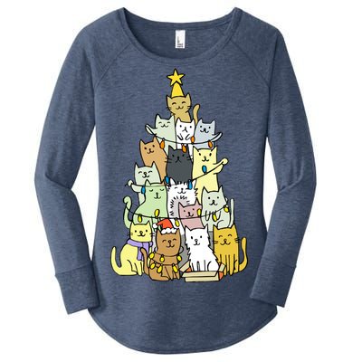 Funny Cat Christmas Tree Women's Perfect Tri Tunic Long Sleeve Shirt