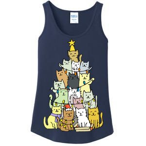 Funny Cat Christmas Tree Ladies Essential Tank