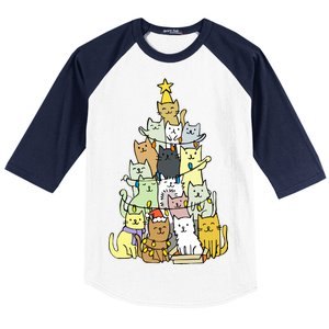 Funny Cat Christmas Tree Baseball Sleeve Shirt