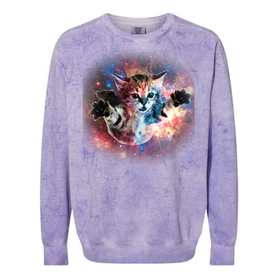 Funny Cat Floating In Space Colorblast Crewneck Sweatshirt