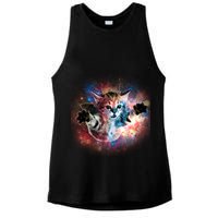 Funny Cat Floating In Space Ladies PosiCharge Tri-Blend Wicking Tank