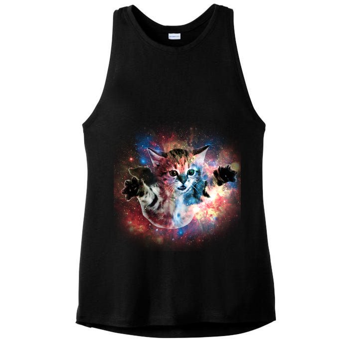 Funny Cat Floating In Space Ladies PosiCharge Tri-Blend Wicking Tank