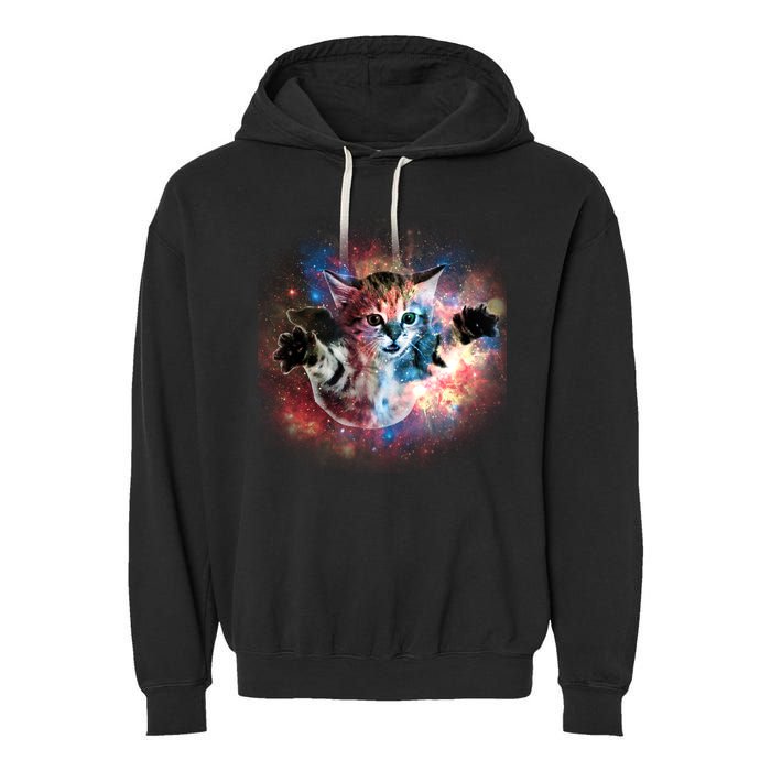 Funny Cat Floating In Space Garment-Dyed Fleece Hoodie
