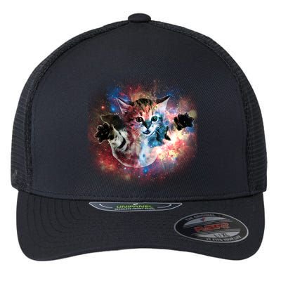 Funny Cat Floating In Space Flexfit Unipanel Trucker Cap