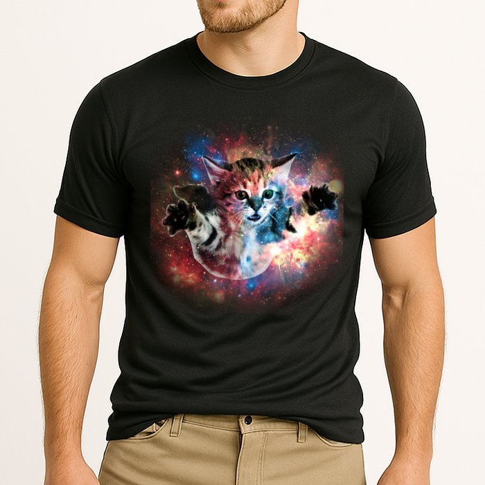 Funny Cat Floating In Space Performance Shirt