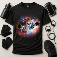 Funny Cat Floating In Space Performance Shirt