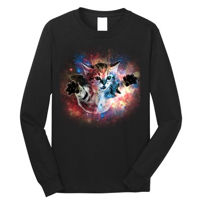 Funny Cat Floating In Space Long Sleeve Shirt
