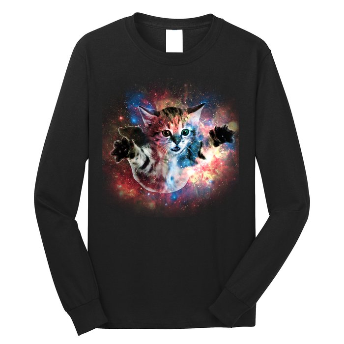 Funny Cat Floating In Space Long Sleeve Shirt