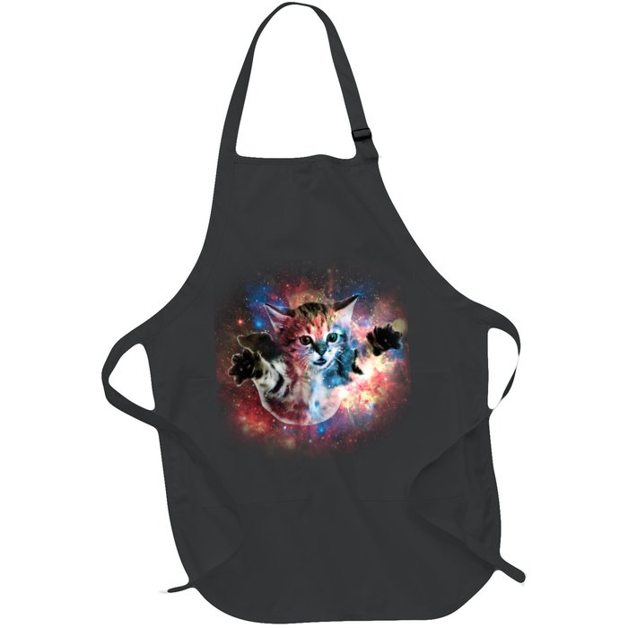 Funny Cat Floating In Space Full-Length Apron With Pockets