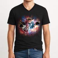 Funny Cat Floating In Space V-Neck T-Shirt