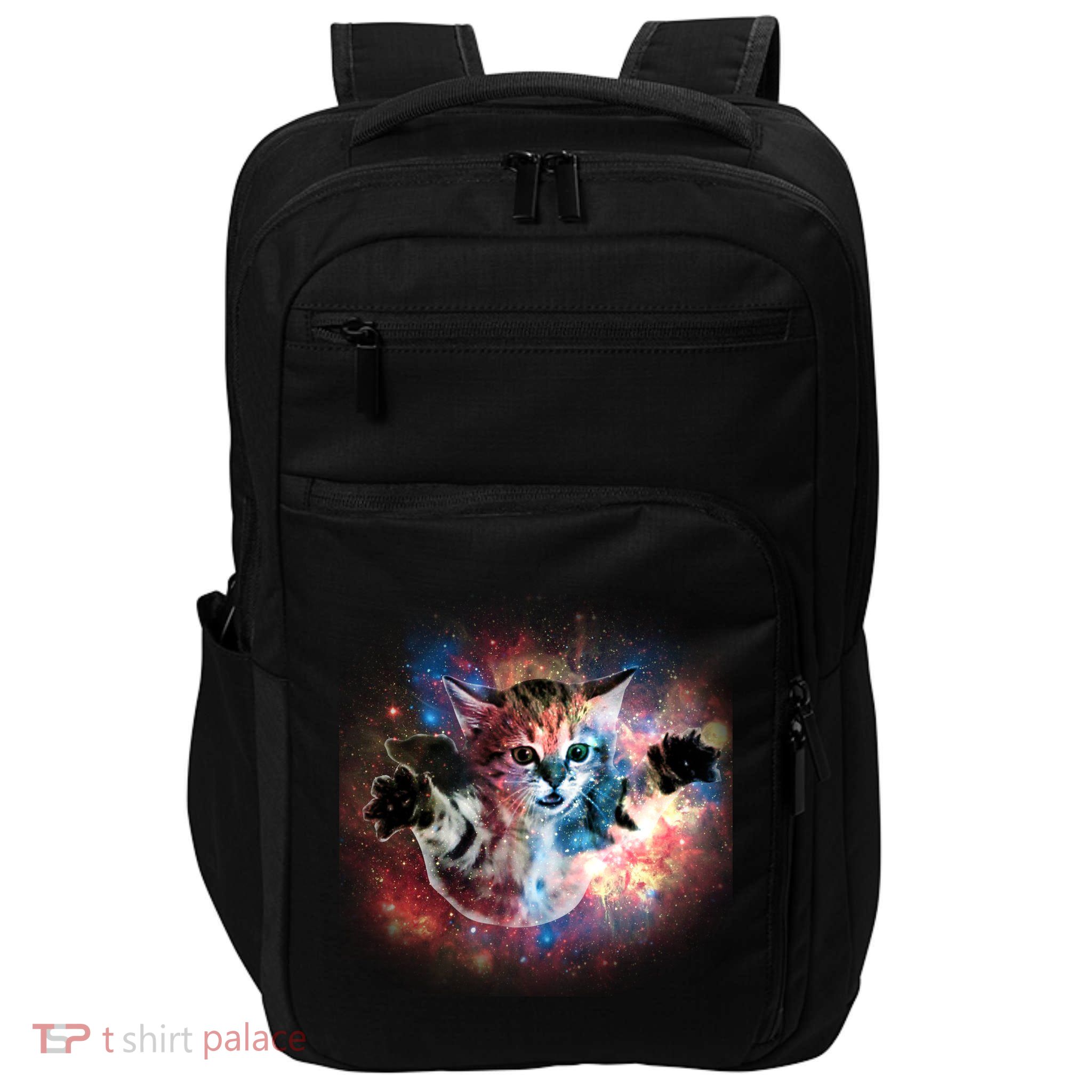Funny Cat Floating In Space Impact Tech Backpack