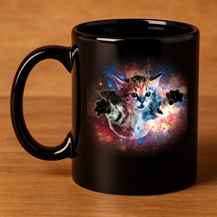 Funny Cat Floating In Space 11oz C Handle Ceramic Mug