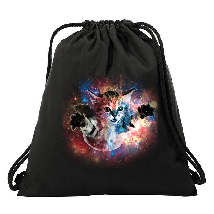 Funny Cat Floating In Space Drawstring Bag