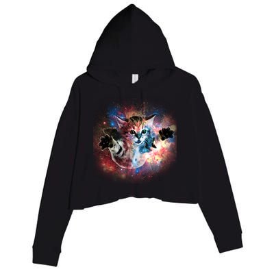 Funny Cat Floating In Space Crop Fleece Hoodie