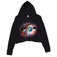 Funny Cat Floating In Space Crop Fleece Hoodie