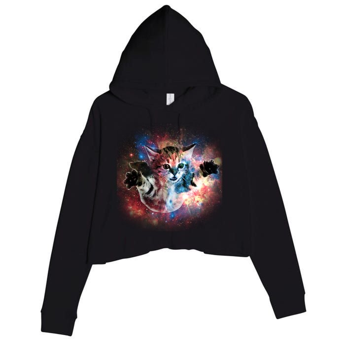 Funny Cat Floating In Space Crop Fleece Hoodie