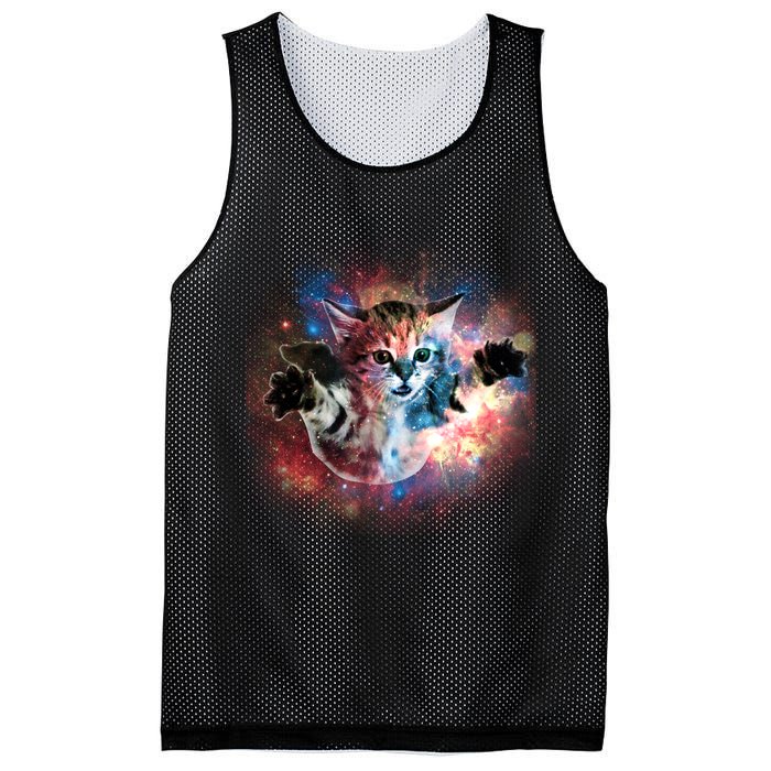 Funny Cat Floating In Space Mesh Reversible Basketball Jersey Tank