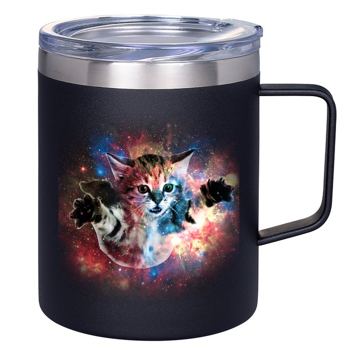 Funny Cat Floating In Space 12oz Stainless Steel Coffee Mug