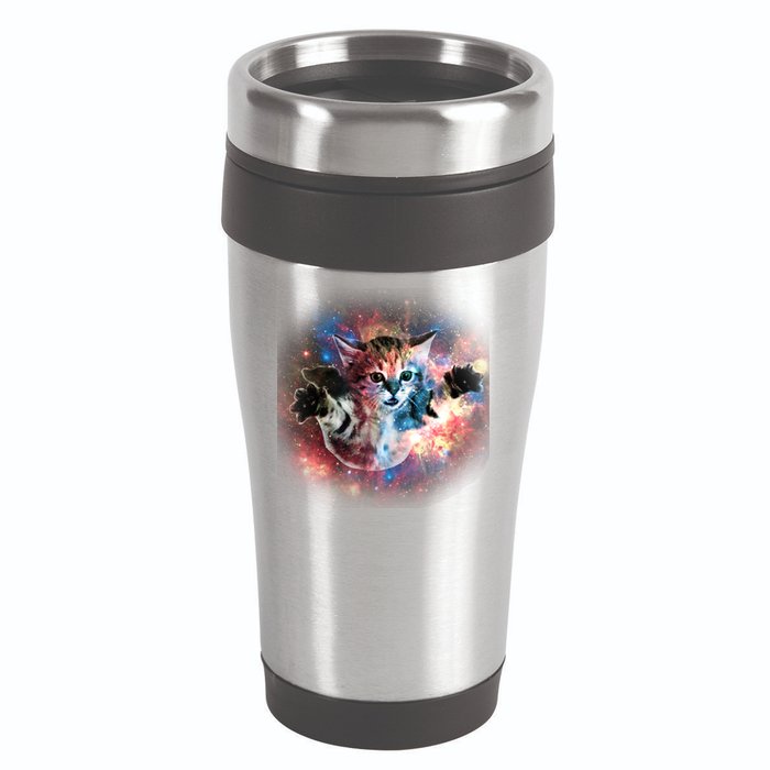 Funny Cat Floating In Space 16oz Travel Tumbler