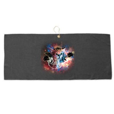 Funny Cat Floating In Space Large Microfiber Waffle Golf Towel