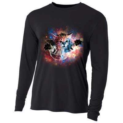 Funny Cat Floating In Space Cooling Performance Long Sleeve Crew
