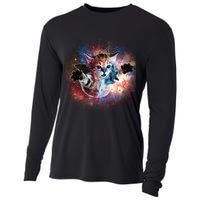 Funny Cat Floating In Space Cooling Performance Long Sleeve Crew