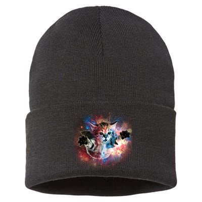 Funny Cat Floating In Space Sustainable Knit Beanie