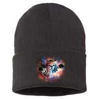 Funny Cat Floating In Space Sustainable Knit Beanie