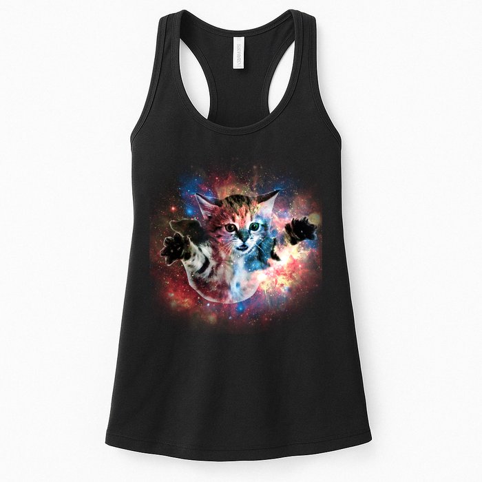Funny Cat Floating In Space Womens Tank Top