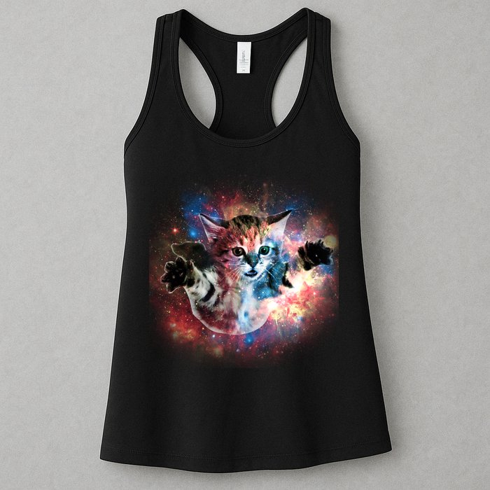 Funny Cat Floating In Space Womens Tank Top